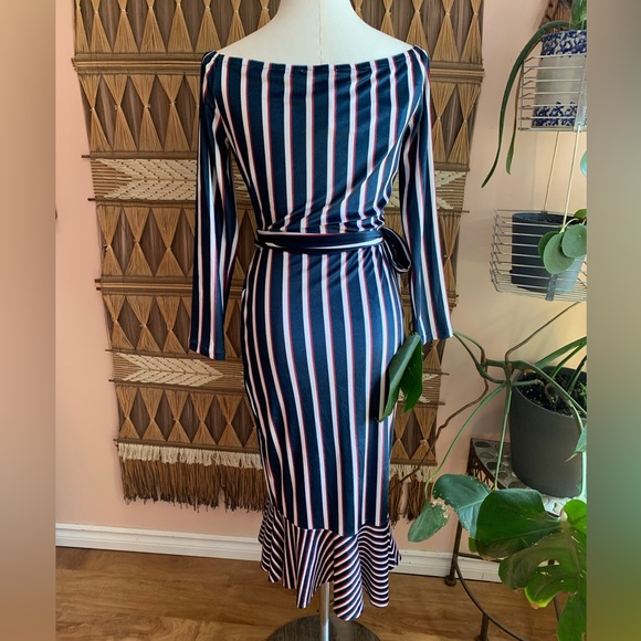 BNWT L’Atiste Blue, Red & White Striped Faux Wrap Dress - Picture 4 of 11